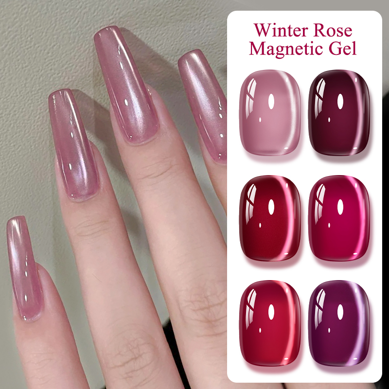 Nail Art Valentines Day - Pembe Kış Gülü Kedi Manyetik Jel