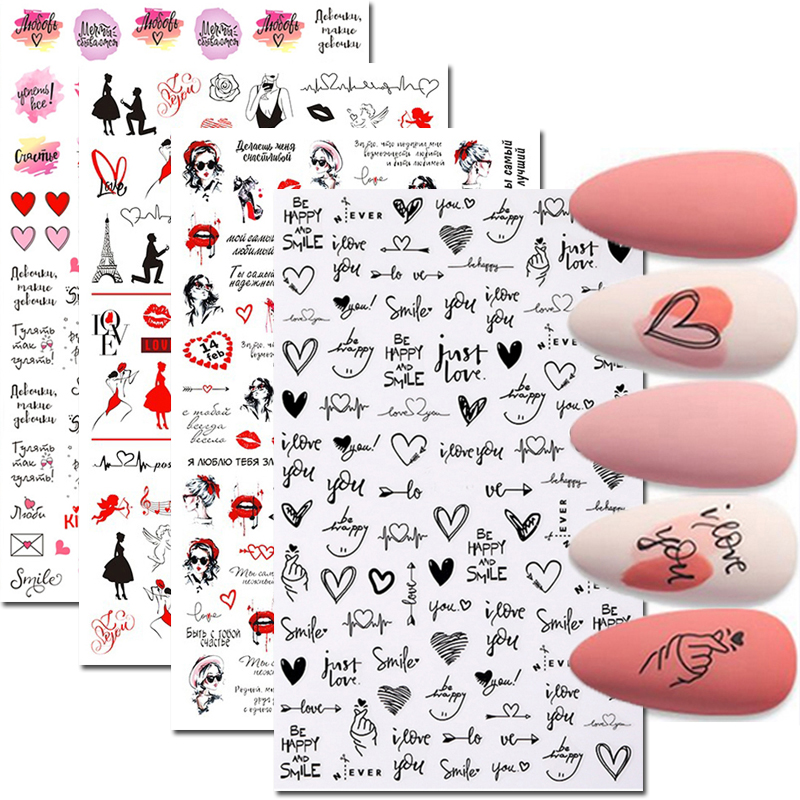 Nail Art Valentines Day - Nail Art Çıkartmaları Aşk Kalpler Mektuplar