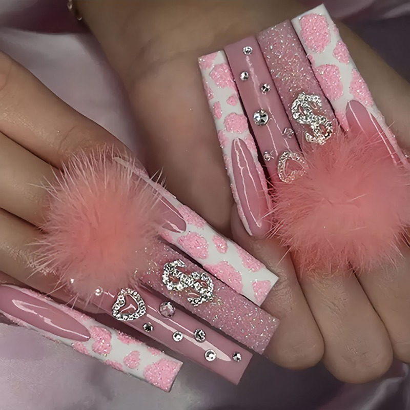Nail Art Pink - 24 adet ekstra uzun kare tırnaklar