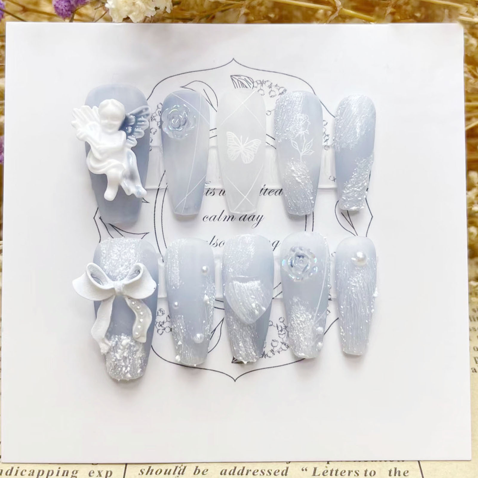 3D Alçı Melek Yanlış Çivi Parl - Nail Art Press On incelemesi ve fiyatı